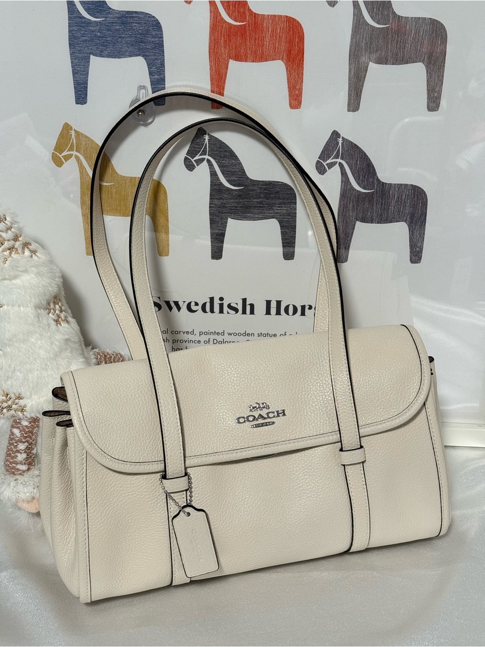 Coach Bridget Flap Shoulder Bag Silver/Chalk Smooth grain leather CDB04